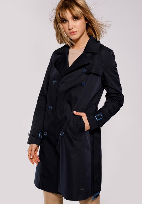 Női kétsoros trendi kabát, sötétkék, 92-9N-401-7-2XL, Fénykép 2