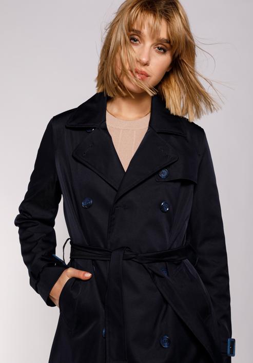 Női kétsoros trendi kabát, sötétkék, 92-9N-401-7-2XL, Fénykép 4