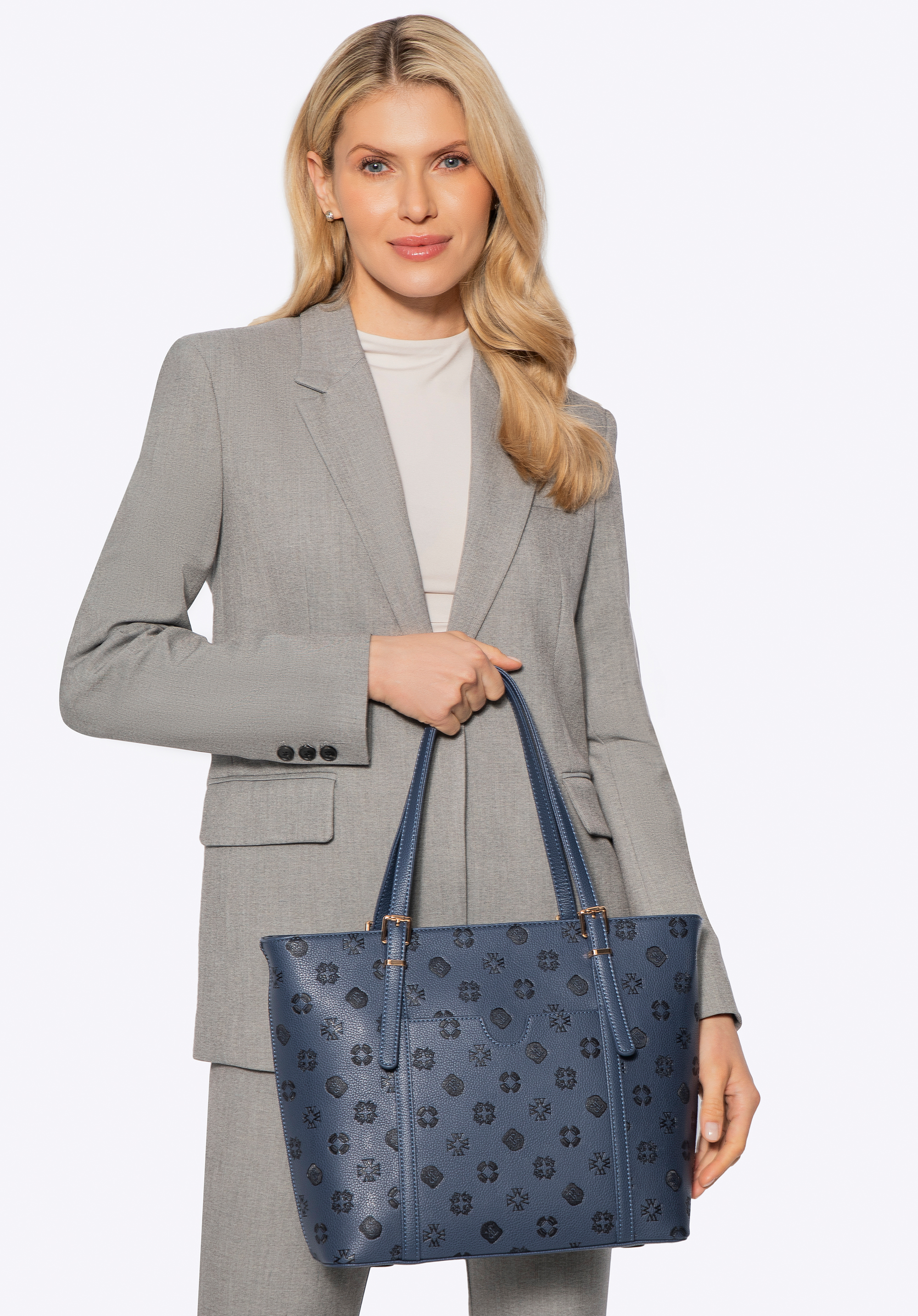 Női dombornyomott műbőr bevásárlótáska, sötétkék, 101-4Y-P05-8, Fénykép 4