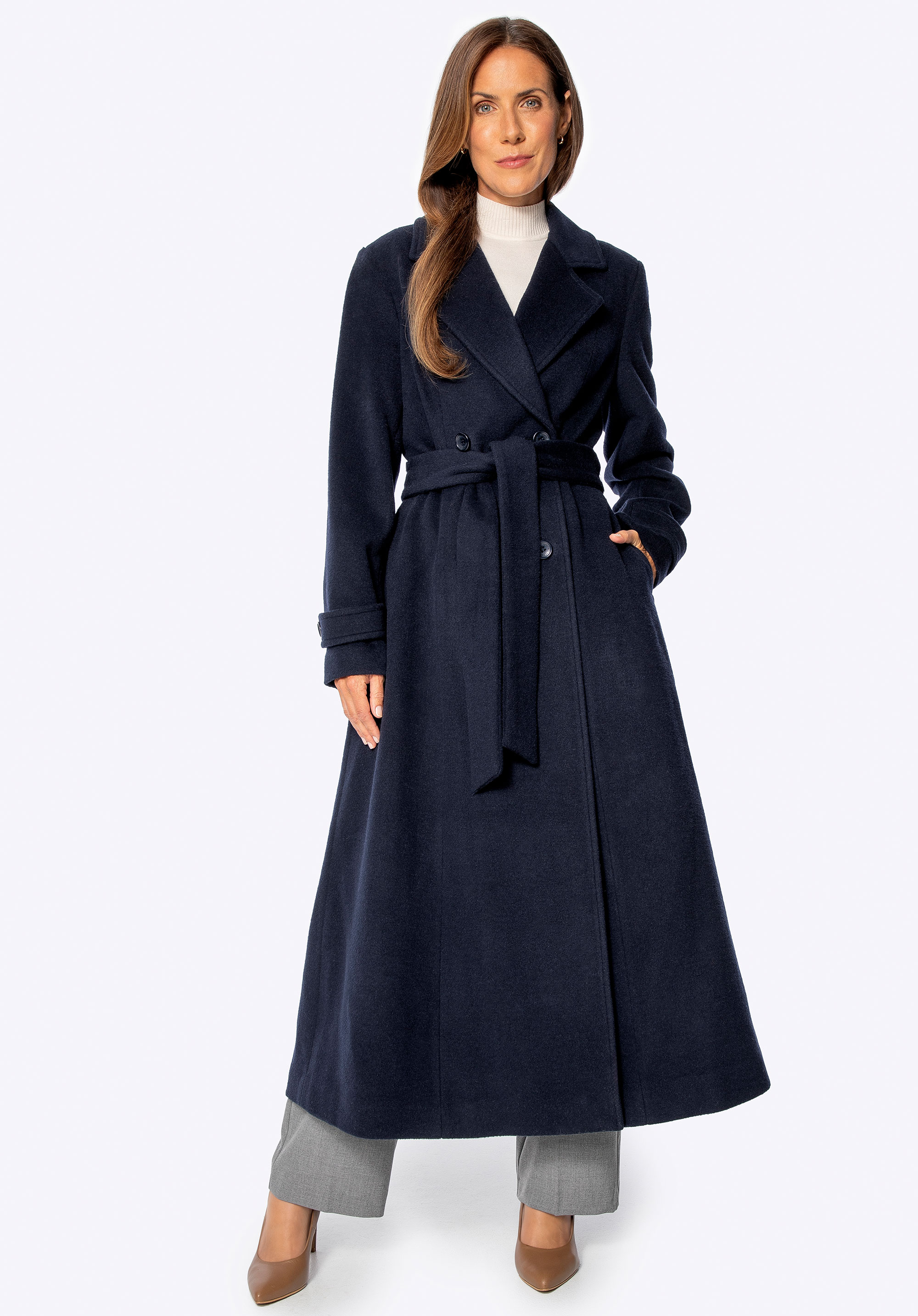 Női gyapjúkabát kasmír keverékkel, sötétkék, 101-9W-701-N-L, Fénykép 1