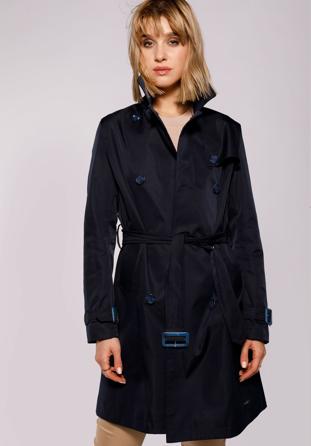 Női kétsoros trendi kabát, sötétkék, 92-9N-401-7-M, Fénykép 1