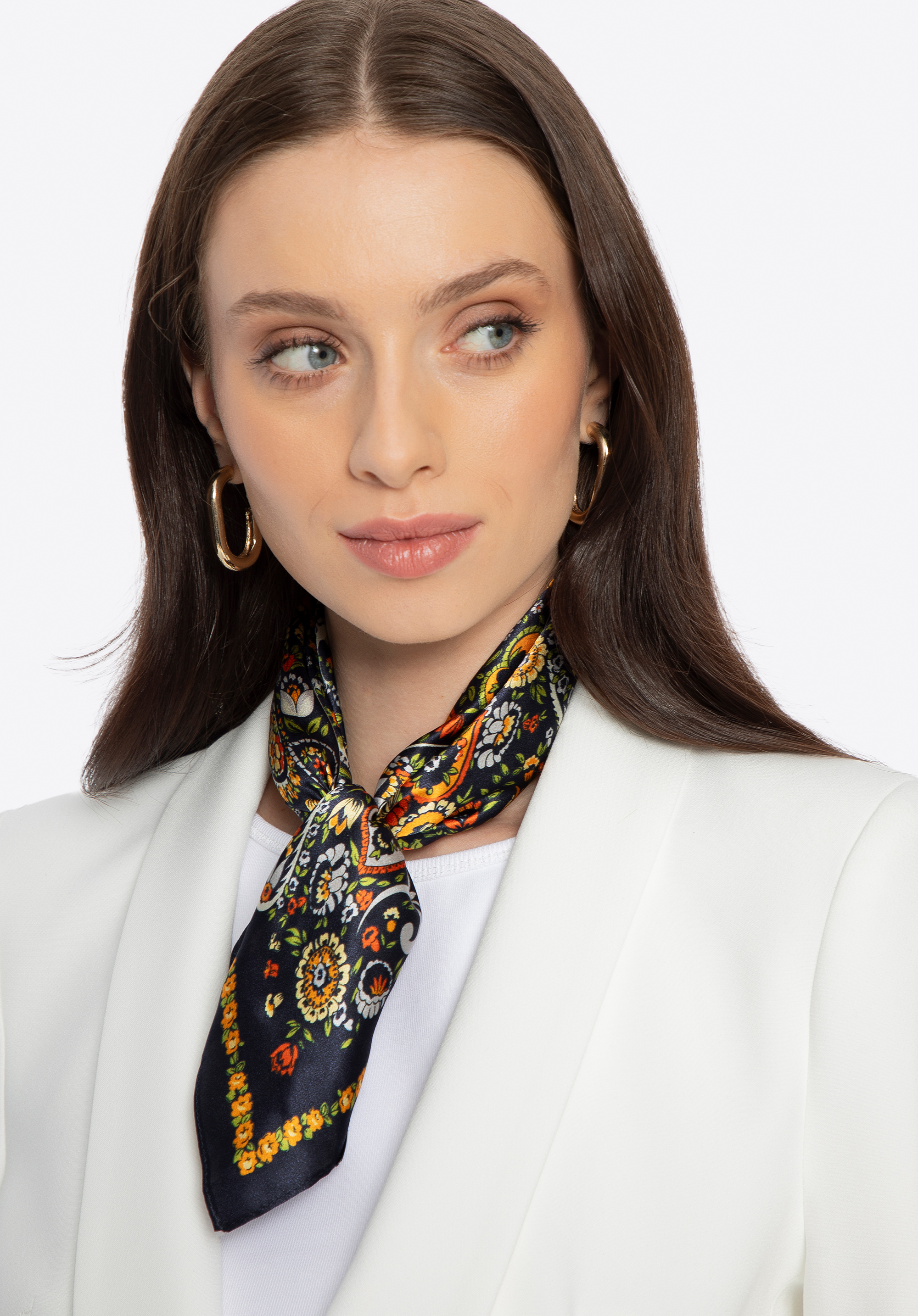 Női selyemkendő paisley mintával, sötétkék, 100-7D-S20-X10, Fénykép 1