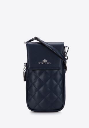 Női steppelt bőr mini táska, sötétkék, 97-2E-611-N, Fénykép 1