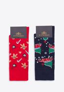 Férfi karácsonyi mintás zokni ajándékkészlet - 2 pár, sötétkék-piros, 98-SM-S02-X3-40/42, Fénykép 3
