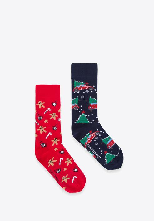 Férfi karácsonyi mintás zokni ajándékkészlet - 2 pár, sötétkék-piros, 98-SM-S02-X3-40/42, Fénykép 4