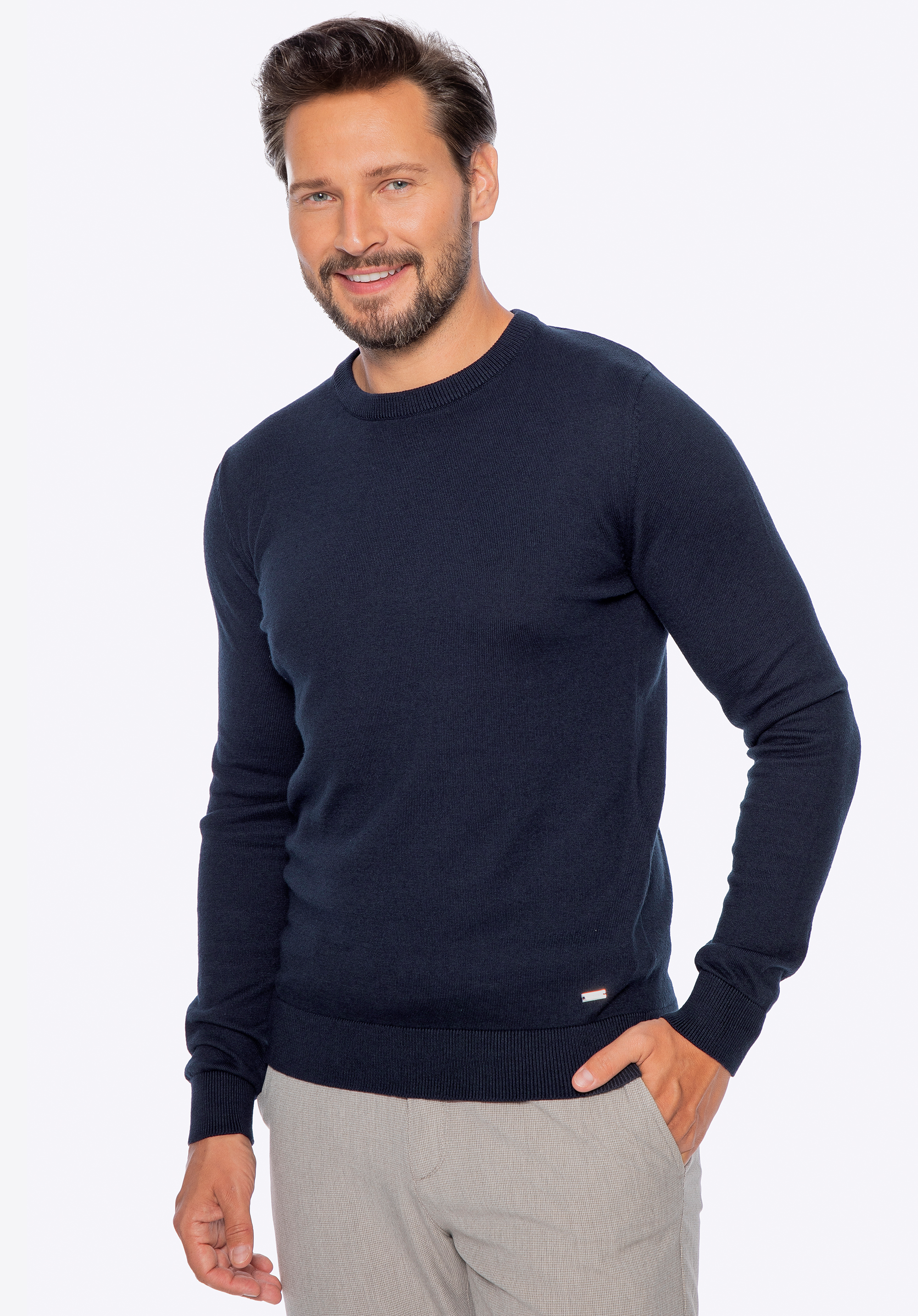 Férfi pamut és kasmír keverék pulóver, sötétkék, M0-99-103-N-XL, Fénykép 1