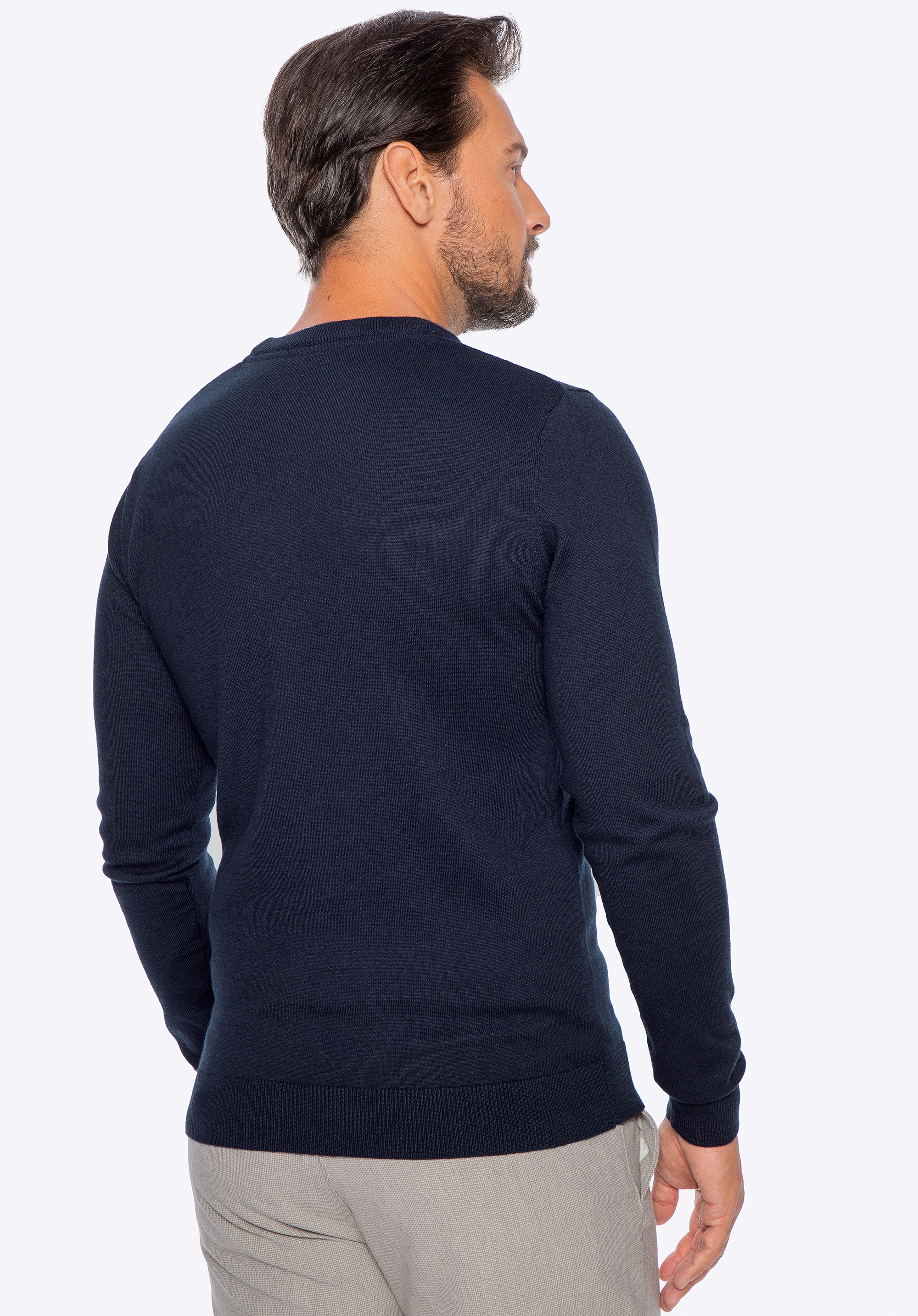 Férfi pamut és kasmír keverék pulóver, sötétkék, M0-99-103-N-XL, Fénykép 1