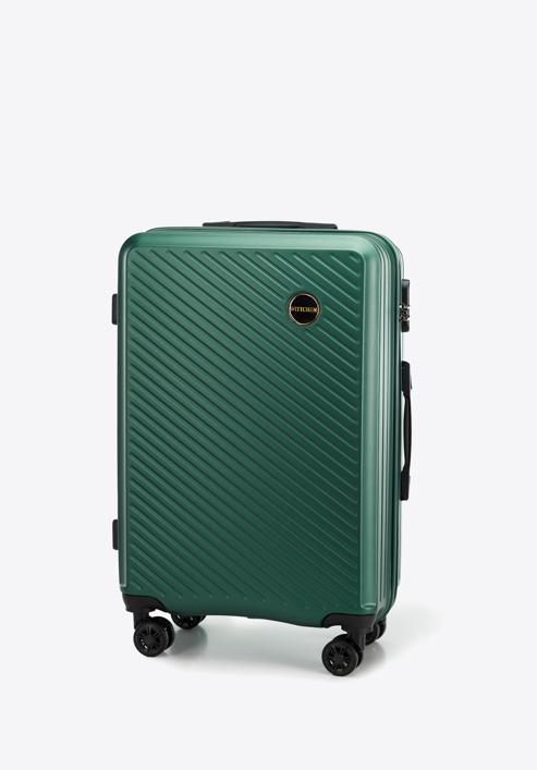 Közepes méretű bőrönd ABS-ből átlós vonalakkal, sötétzöld, 56-3A-742-80, Fénykép 4