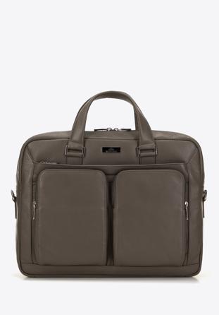 Férfi 15.6"-os bőr laptop táska domború zsebekkel, sötétzöld, 98-3U-903-Z, Fénykép 1