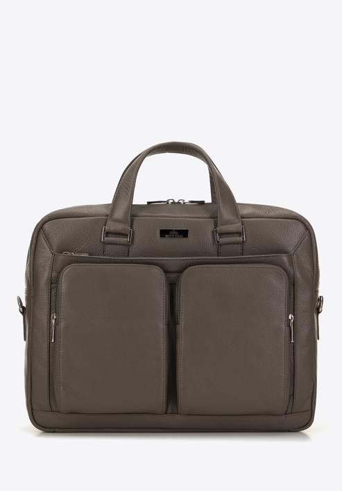 Férfi 15.6"-os bőr laptop táska domború zsebekkel, sötétzöld, 98-3U-903-Z, Fénykép 1