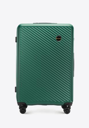 Nagy bőrönd ABS-ből átlós vonalakkal, sötétzöld, 56-3A-743-85, Fénykép 1