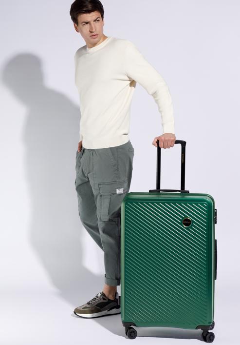 Nagy bőrönd ABS-ből átlós vonalakkal, sötétzöld, 56-3A-743-85, Fénykép 15