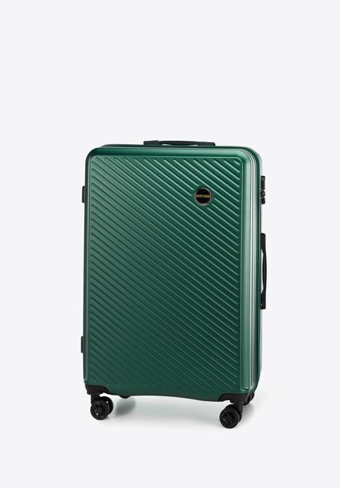 Nagy bőrönd ABS-ből átlós vonalakkal, sötétzöld, 56-3A-743-30, Fénykép 4