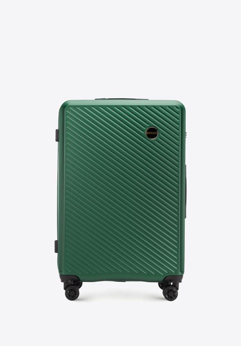 Nagy bőrönd ABS-ből átlós vonalakkal, sötétzöld, 56-3A-743-80, Fénykép 1