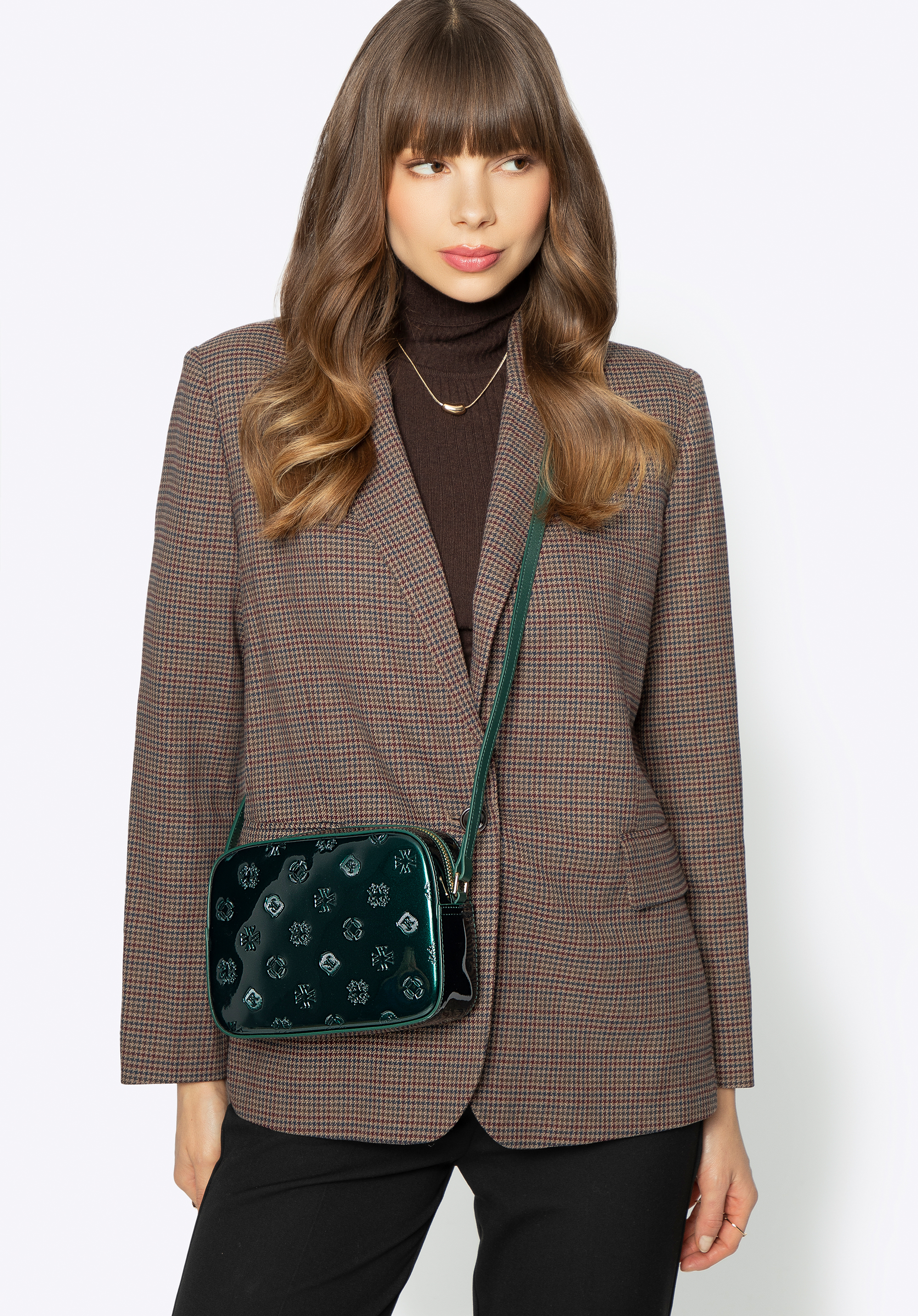 Női lakkbőr crossbody táska, sötétzöld, 29-4E-025-Z, Fénykép 1