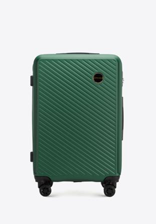 Közepes méretű bőrönd ABS-ből átlós vonalakkal, sötétzöld, 56-3A-742-85, Fénykép 1