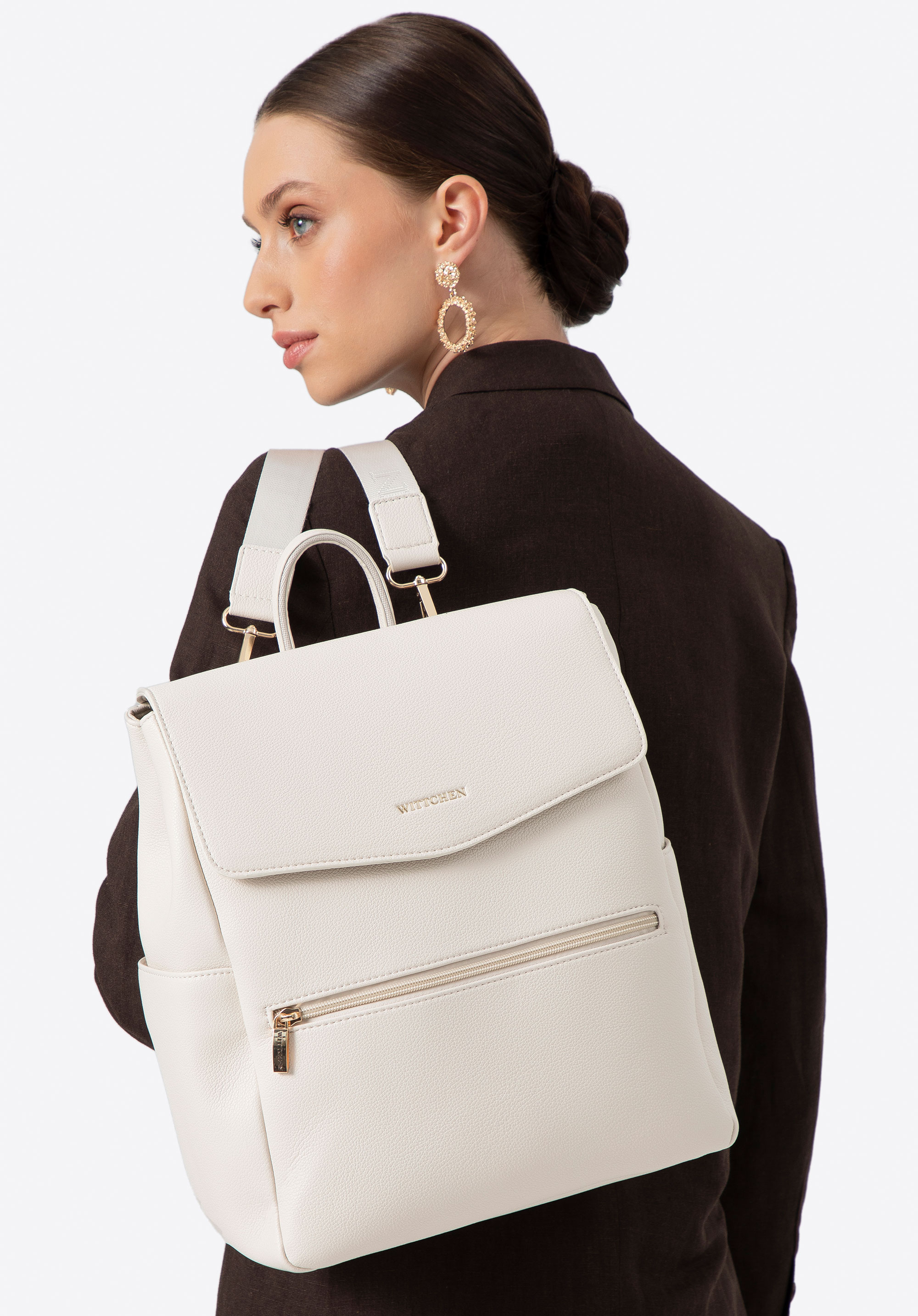 Dámský batoh z imitace kůže s přihrádkou na 13" notebook, špinavě bílá, 100-4Y-917-0, Obrázek 1