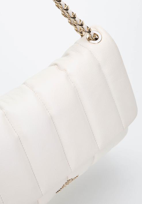 Dámská kožená kabelka se širokým prošíváním, špinavě bílá, 97-4E-028-1, Obrázek 5