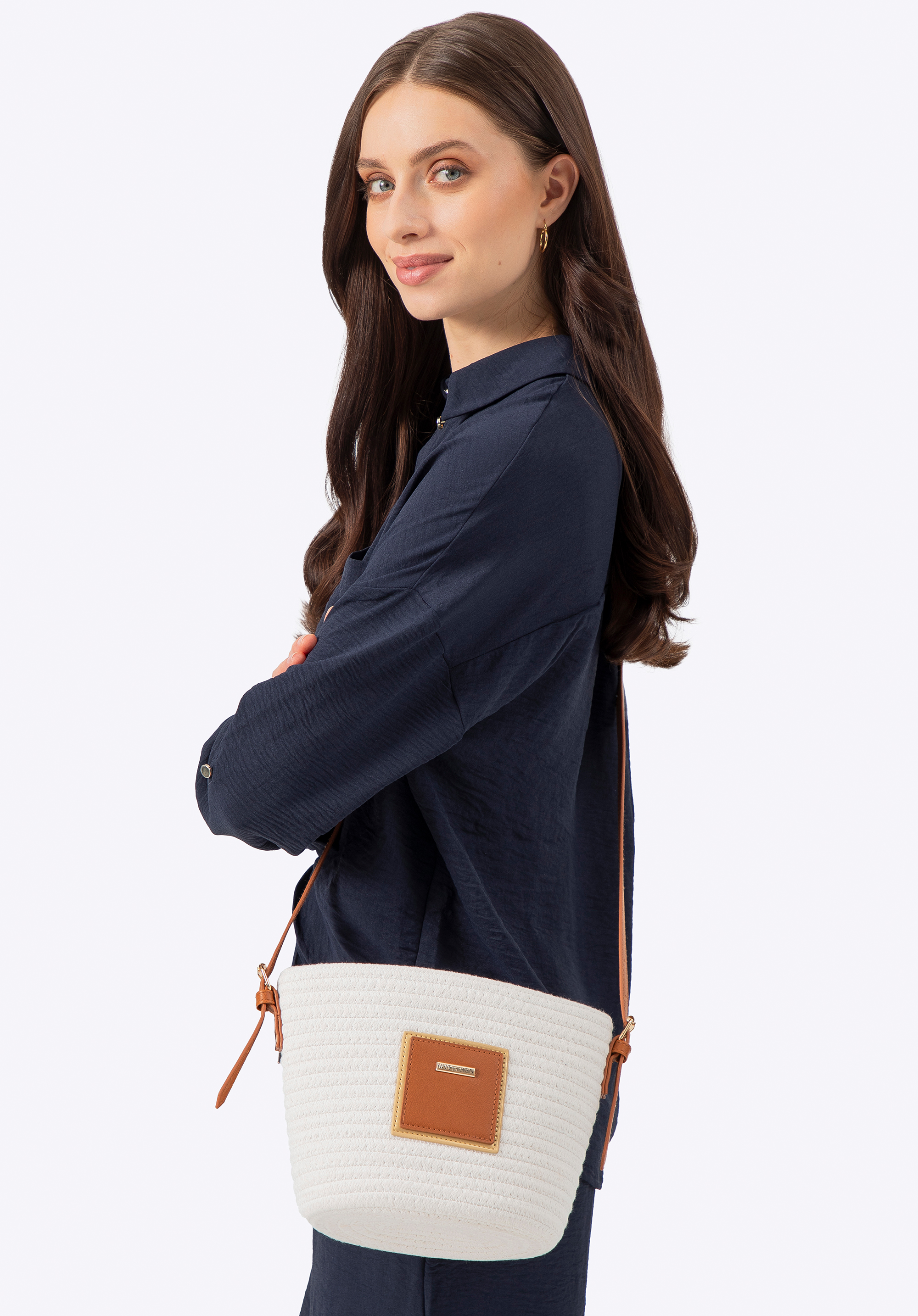 Dámská malá kabelka se směsi bavlny, špinavě bílá, 100-4Y-902-0, Obrázek 1