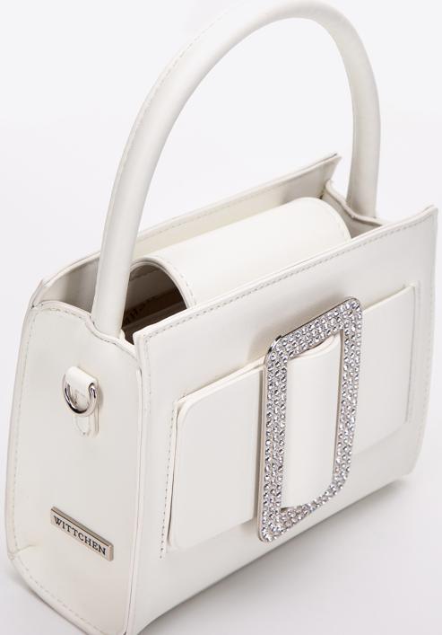 Dámská mini kabelka s lesklou přezkou, špinavě bílá, 97-4Y-756-P, Obrázek 4