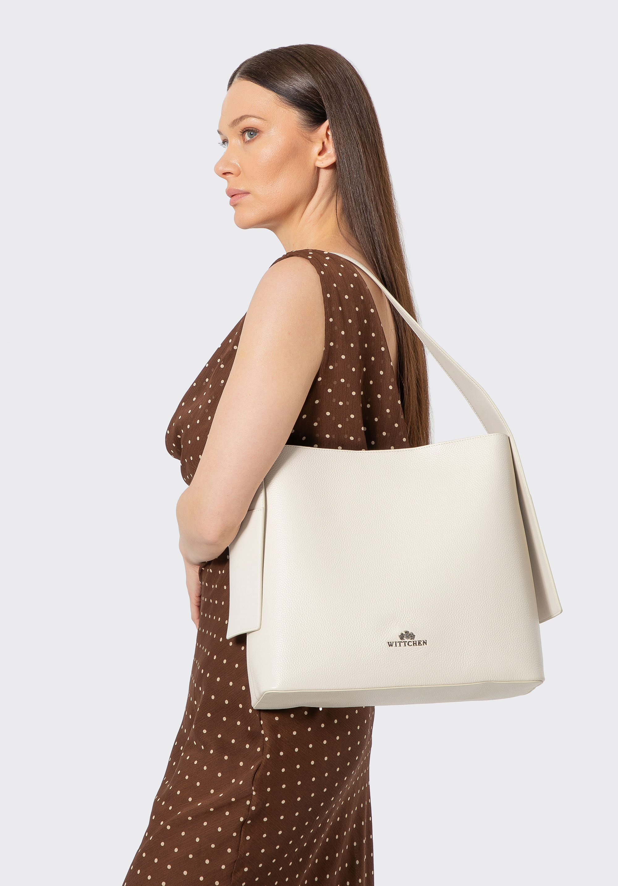 Shopperka z přírodní kůže s extra kapsami, špinavě bílá, 100-4E-203-0, Obrázek 1