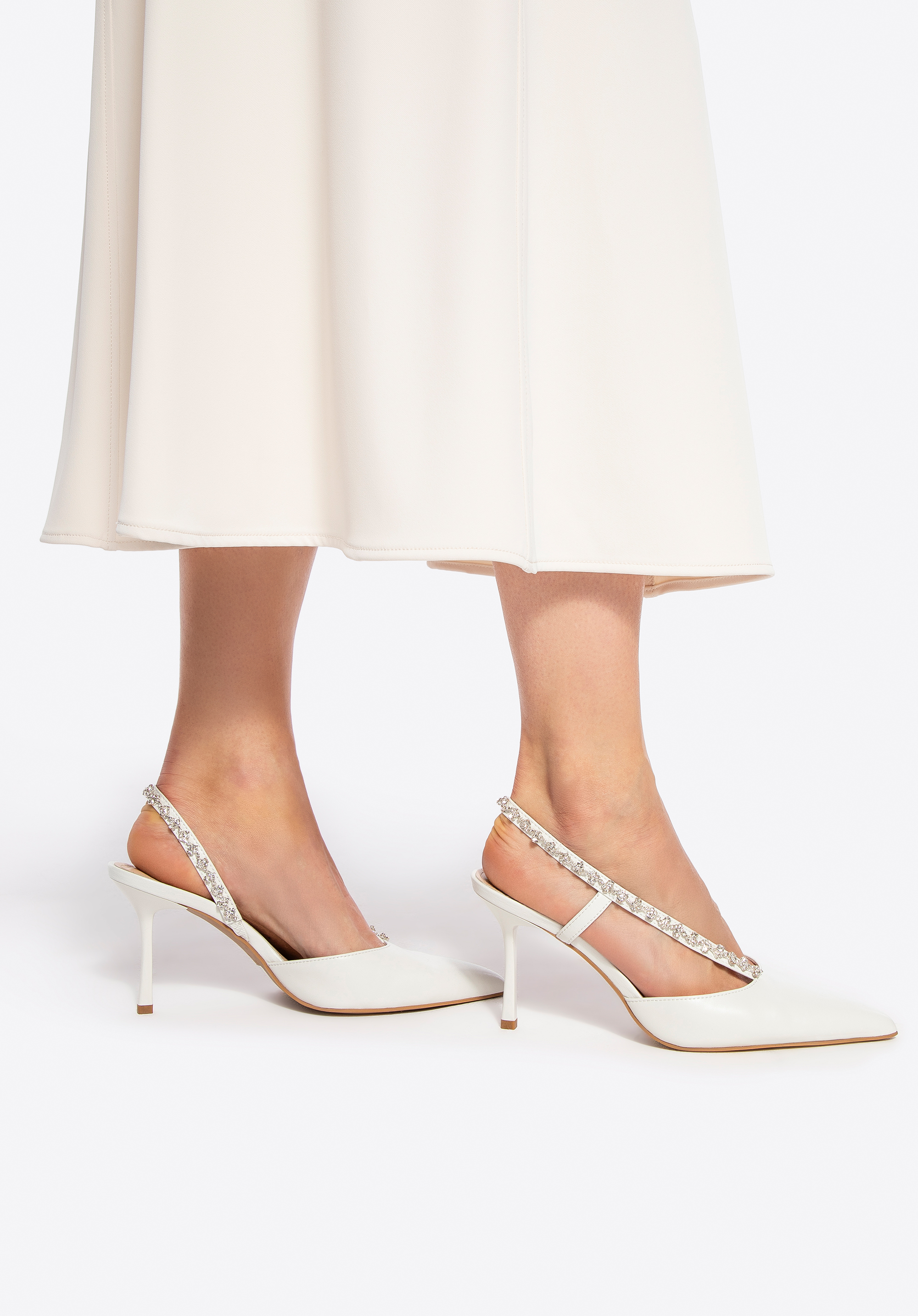 Zdobené kožené slingback kurty, špinavě bílá, 100-D-512-0-38, Obrázek 1