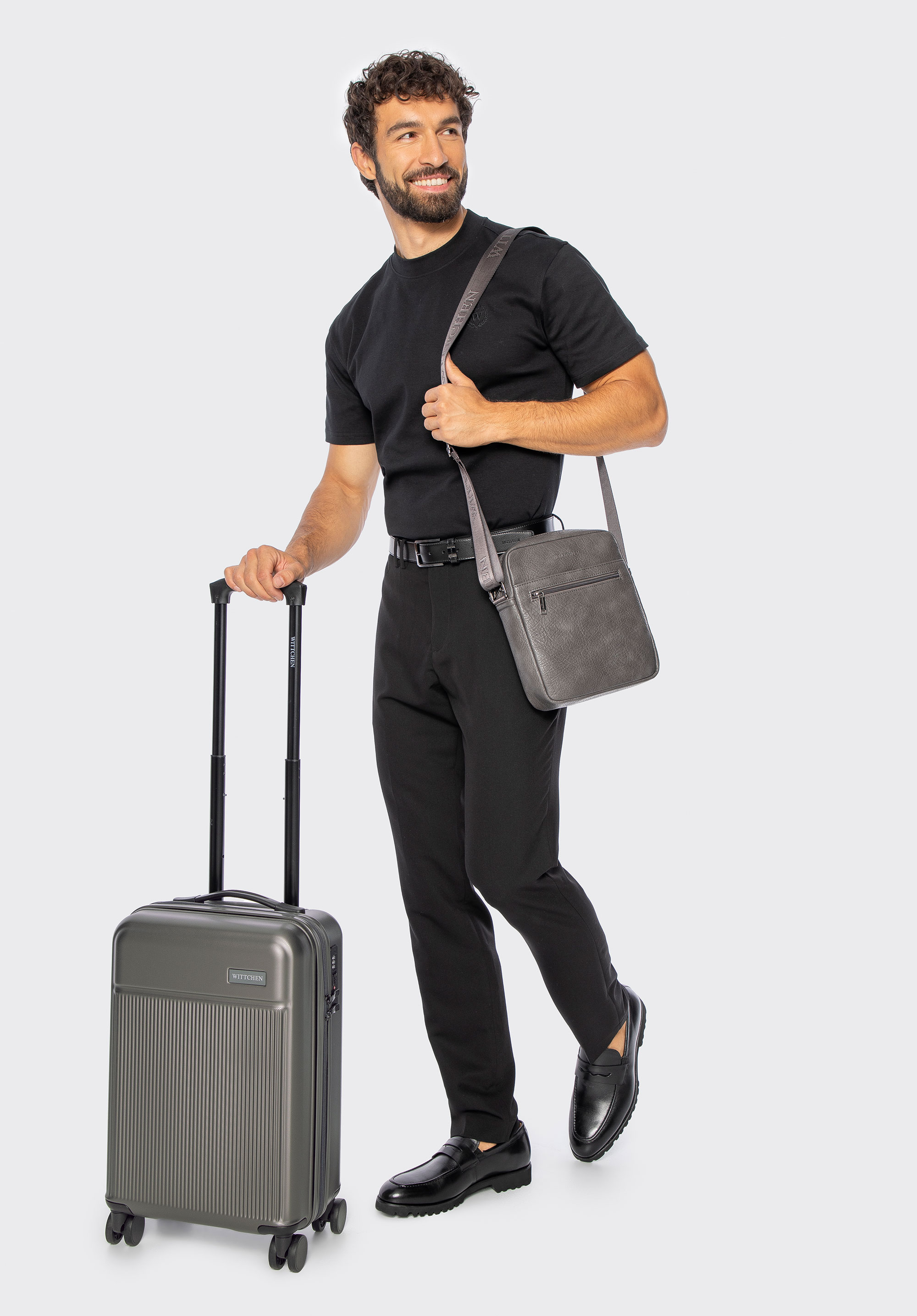 Маленька валіза з ABS з вертикальними смугами, сірий, 56-3A-800-01, Фото 1