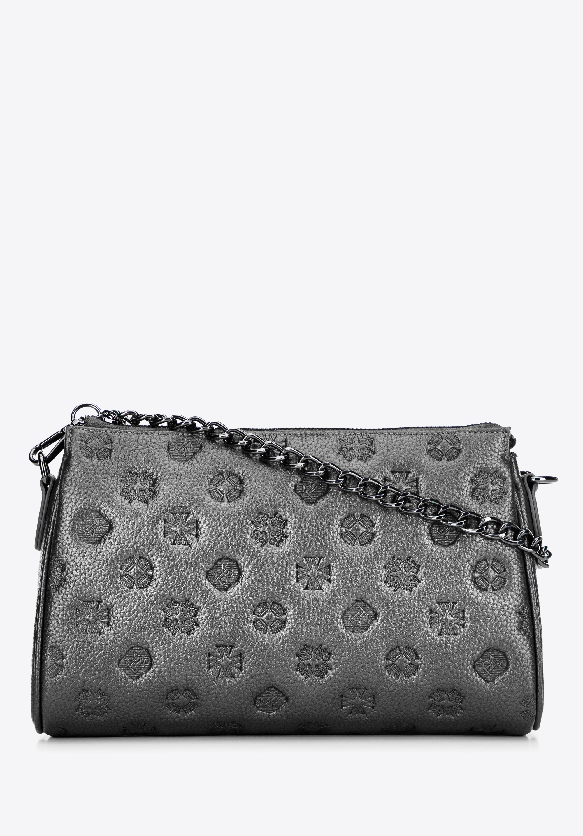Crossbody kabelka z embosované kůže, stříbrno-černá, 99-4E-307-S, Obrázek 1