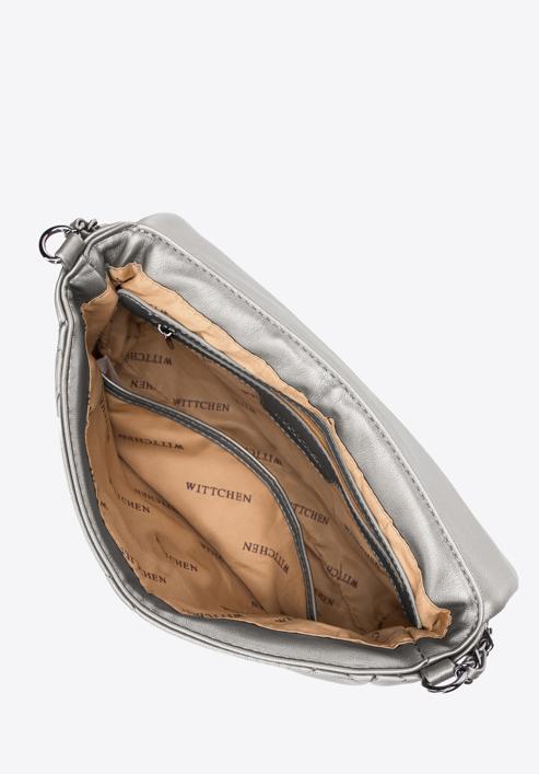 Malá prošívaná dámská kabelka s řetízkem, stříbrno-černá, 97-4Y-228-4, Obrázek 3