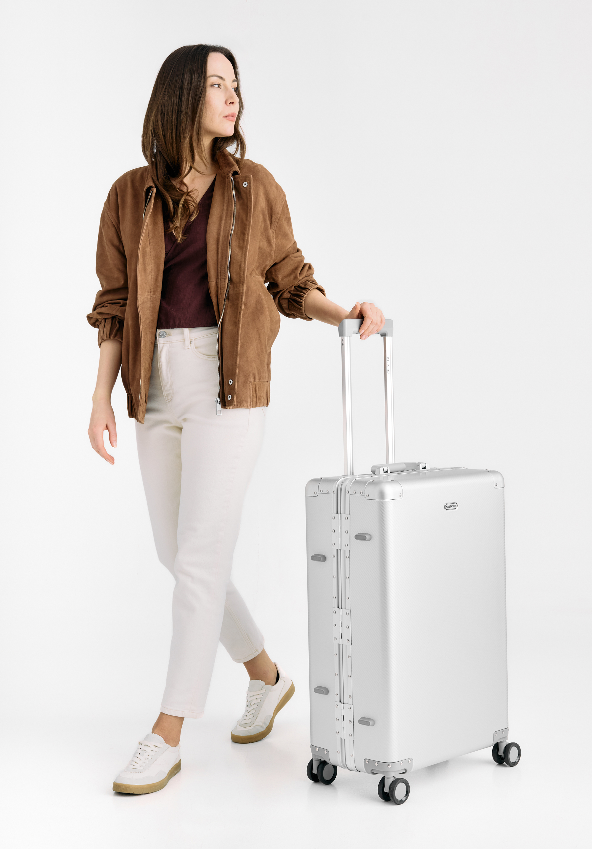 Stredný hliníkový kufor s kolieskami, strieborná, 56-3H-102-12M, Obrázok 1