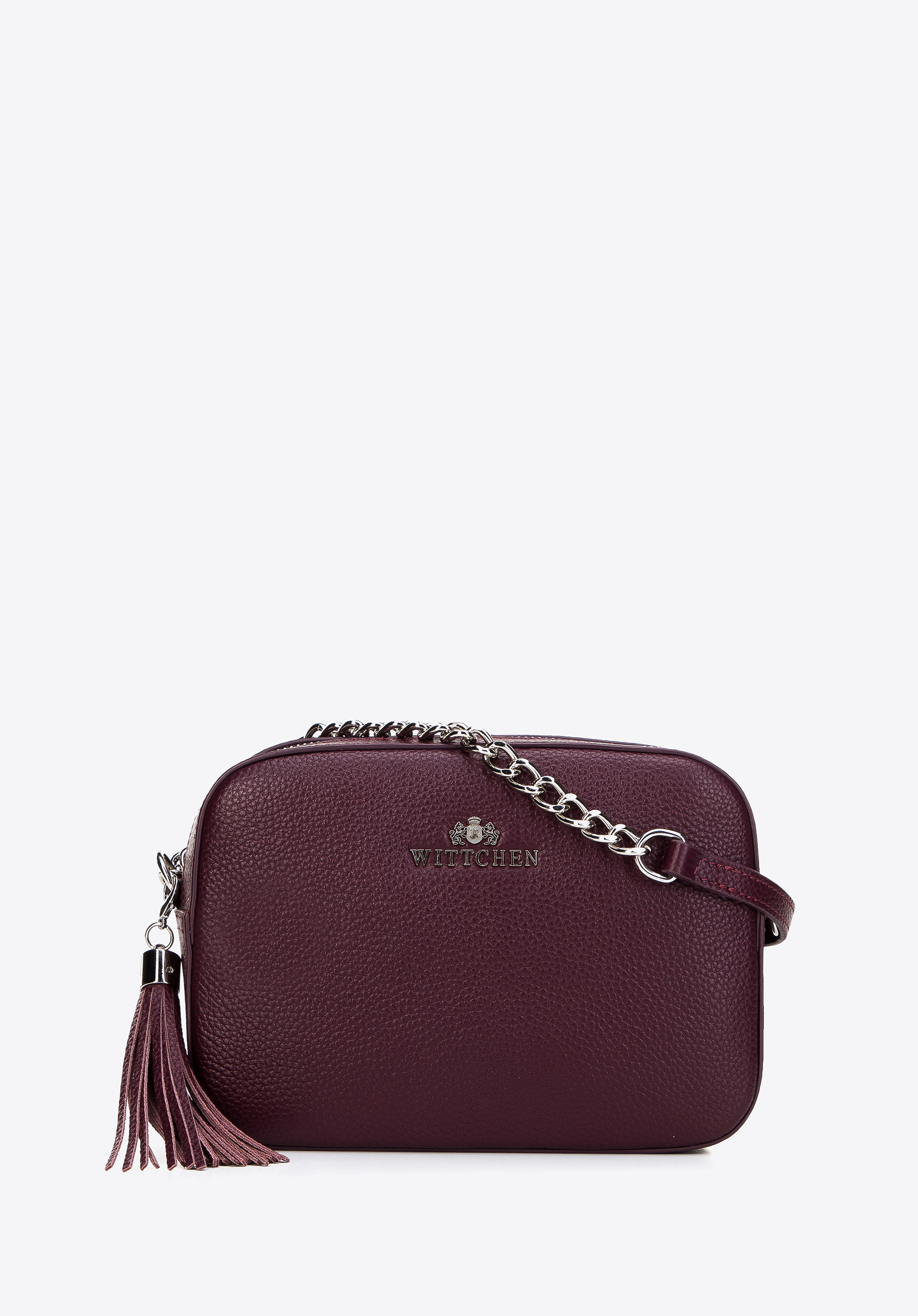 Dámská řetízková kožená crossbody kabelka, švestka, 29-4E-015-DF, Obrázek 1