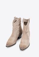 Dámské krátké semišové boty s výšivkou, světle béžová, 97-D-856-5-40, Obrázek 2