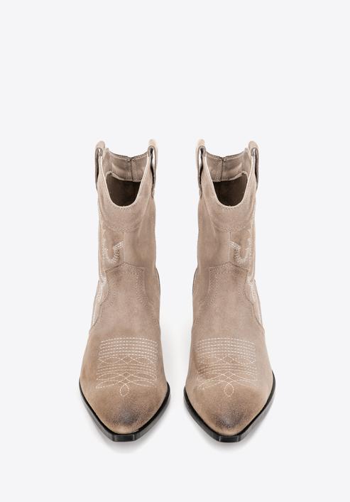 Dámské krátké semišové boty s výšivkou, světle béžová, 97-D-856-5-39, Obrázek 3
