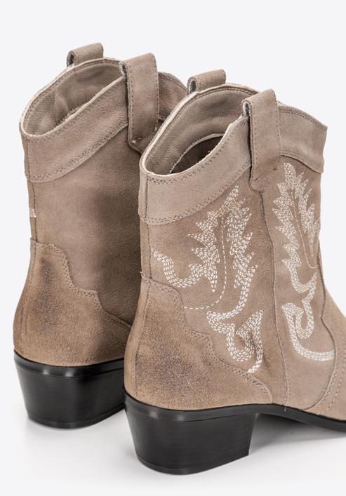 Dámské krátké semišové boty s výšivkou, světle béžová, 97-D-856-5-36, Obrázek 7