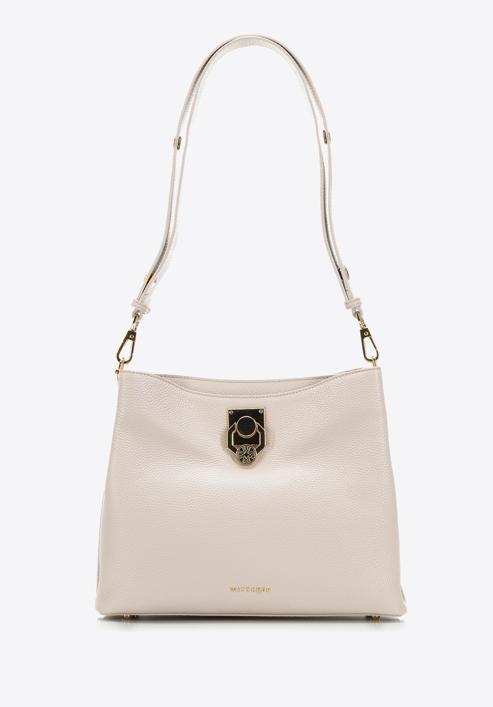 Dvoukomorová kožená kabelka s ozdobnou přezkou, světle béžová, 98-4E-614-9, Obrázek 2