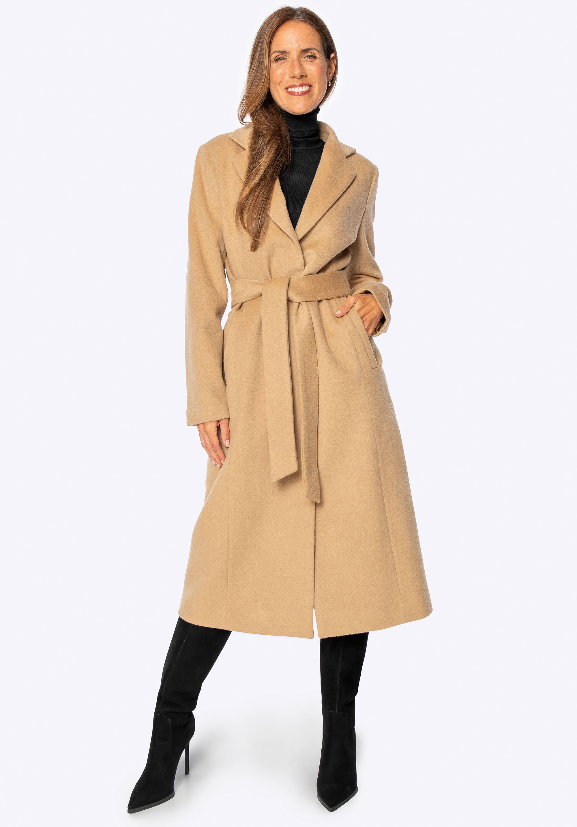 Vlněný kabát s nádechem kašmíru, velbloud, 101-9W-700-0-L, Obrázek 1