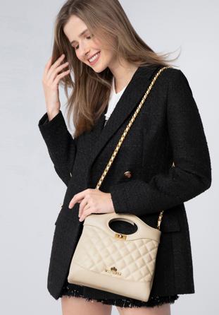 Prošívaná kožená dámská kabelka s řetízkem, světle béžová, 98-4E-211-0, Obrázek 1