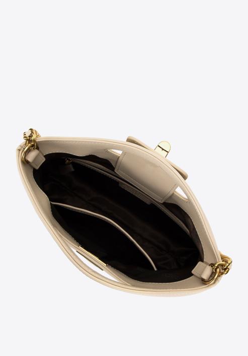 Prošívaná kožená dámská kabelka s řetízkem, světle béžová, 98-4E-211-0, Obrázek 3