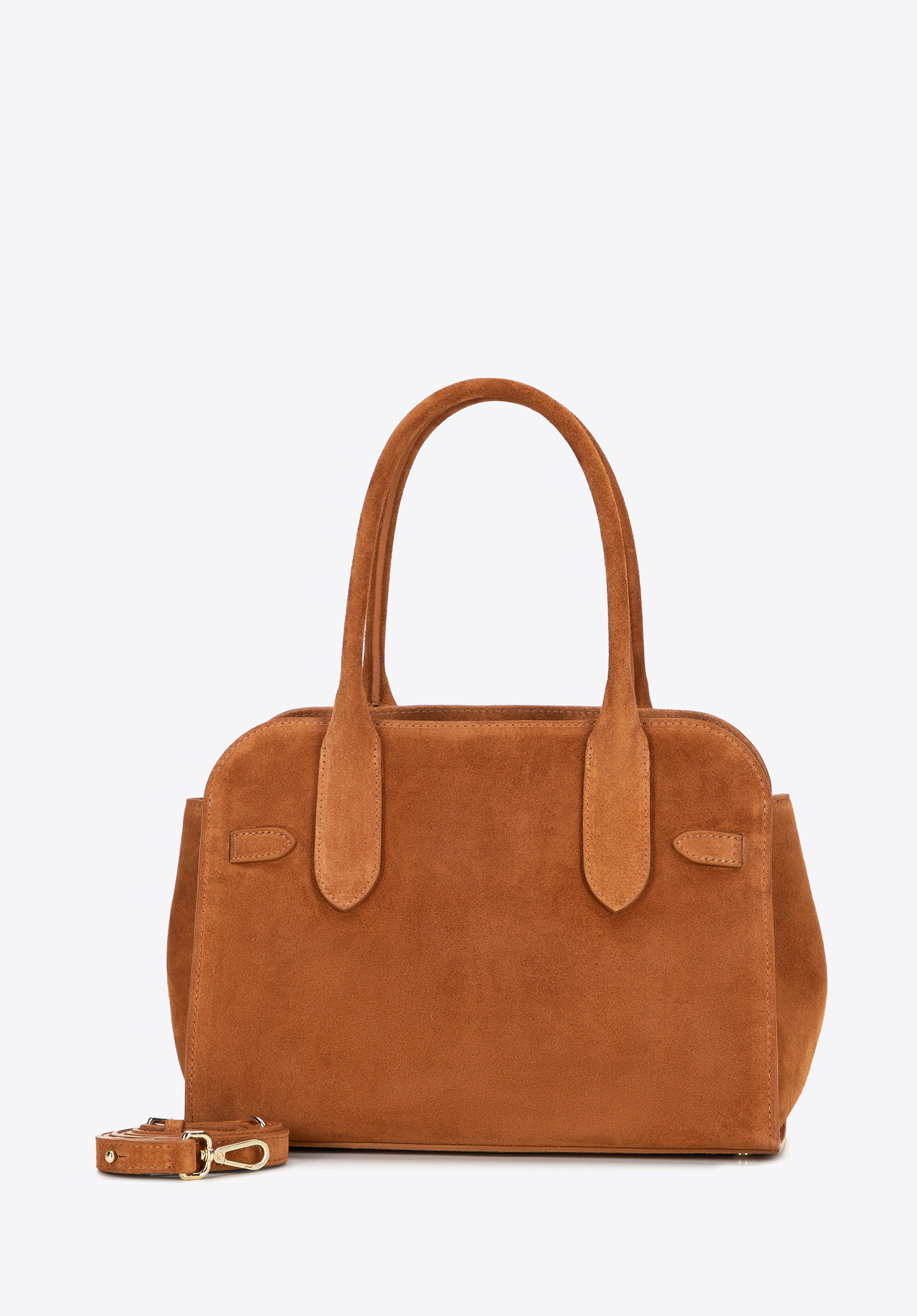 Dámská semišová taška s ozdobnou sponou, světle hnědá, 102-4E-001-5, Obrázek 1