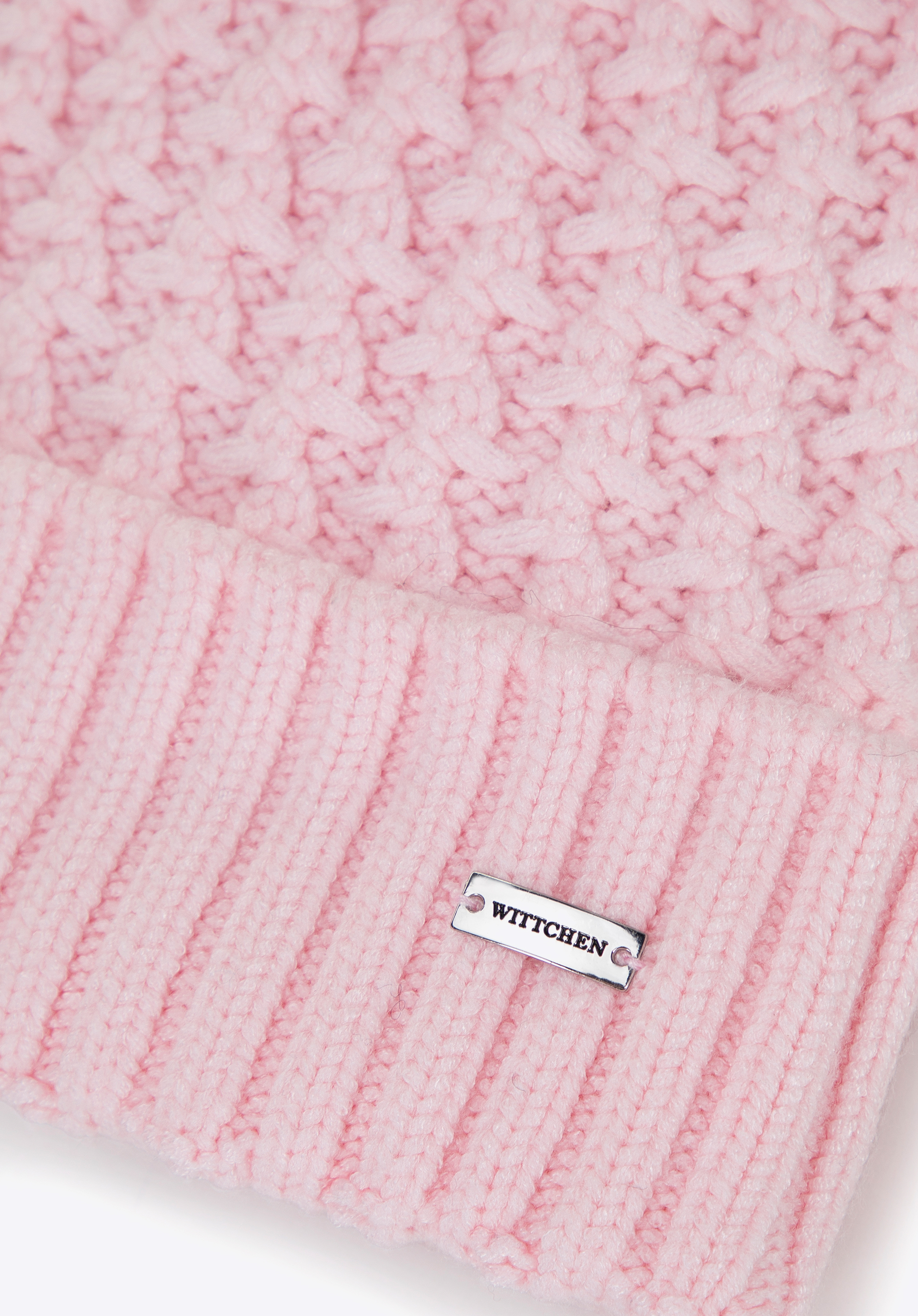 Dámská čepice s hrubým pleteným vzorem, světle růžová, 101-HF-105-P, Obrázek 1