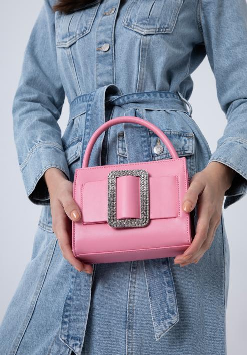 Dámská mini kabelka s lesklou přezkou, světle růžová, 97-4Y-756-0, Obrázek 16