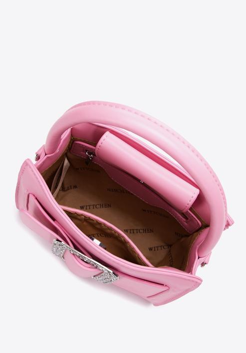 Dámská mini kabelka s lesklou přezkou, světle růžová, 97-4Y-756-0, Obrázek 3