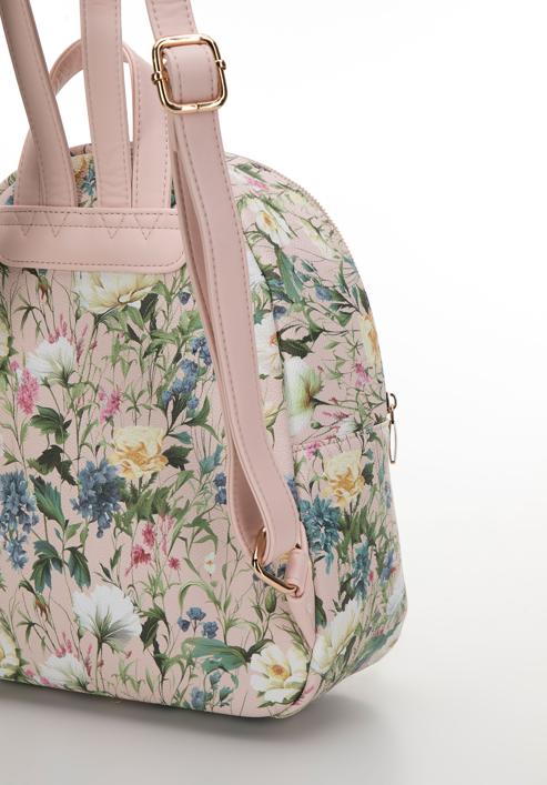 Dámský zaoblený batoh z ekologické kůže s květinami, světle růžová, 98-4Y-204-P, Obrázek 4