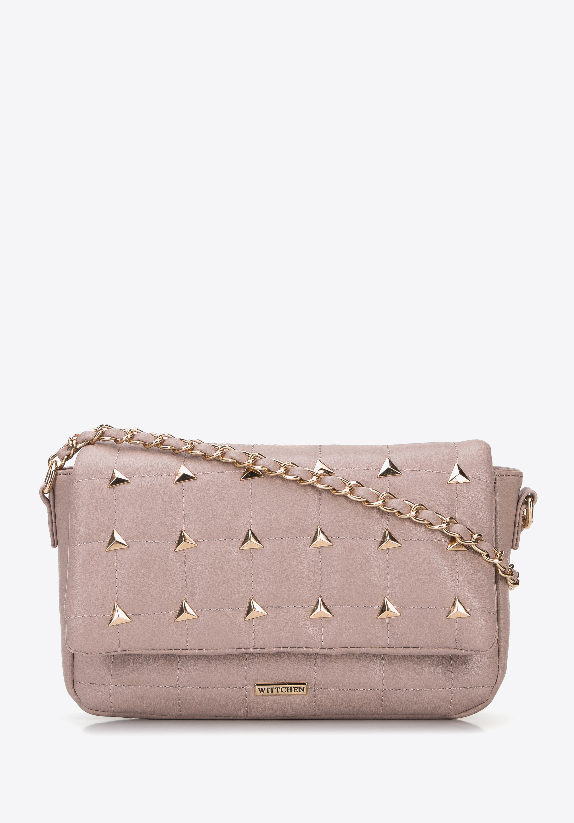 Crossbody kabelka s cvočky z umělé kůže, světle růžový, 96-4Y-227-P, Obrázek 1