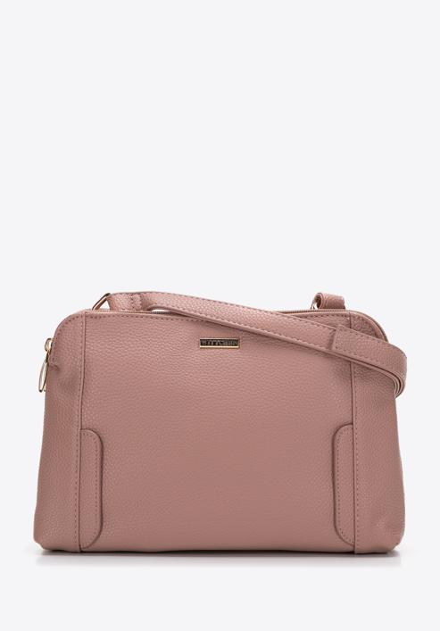 Dámská dvoukomorová kabelka z ekologické kůže s ozdobnými klopami, světle růžový, 97-4Y-613-4, Obrázek 1