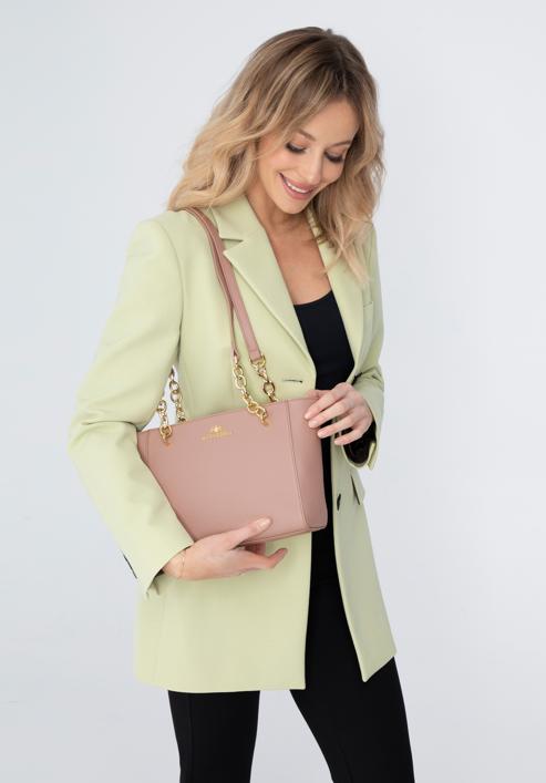 Malá dámská kožená kabelka s řetízkem, světle růžový, 98-4E-611-P, Obrázek 15
