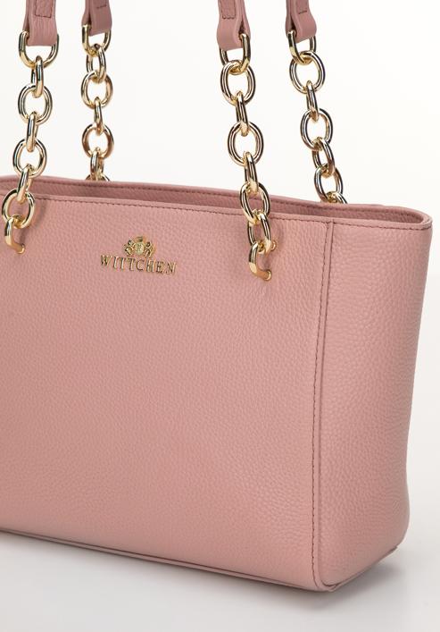 Malá dámská kožená kabelka s řetízkem, světle růžový, 98-4E-611-9, Obrázek 5