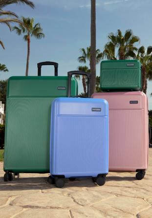 Kabinový kufr se svislými pruhy z ABS-u, modrá, 56-3A-801-95, Obrázek 1