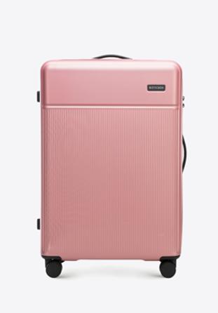 Velký kufr se svislými pruhy vyroben z ABS-u, světle růžový, 56-3A-803-34, Obrázek 1