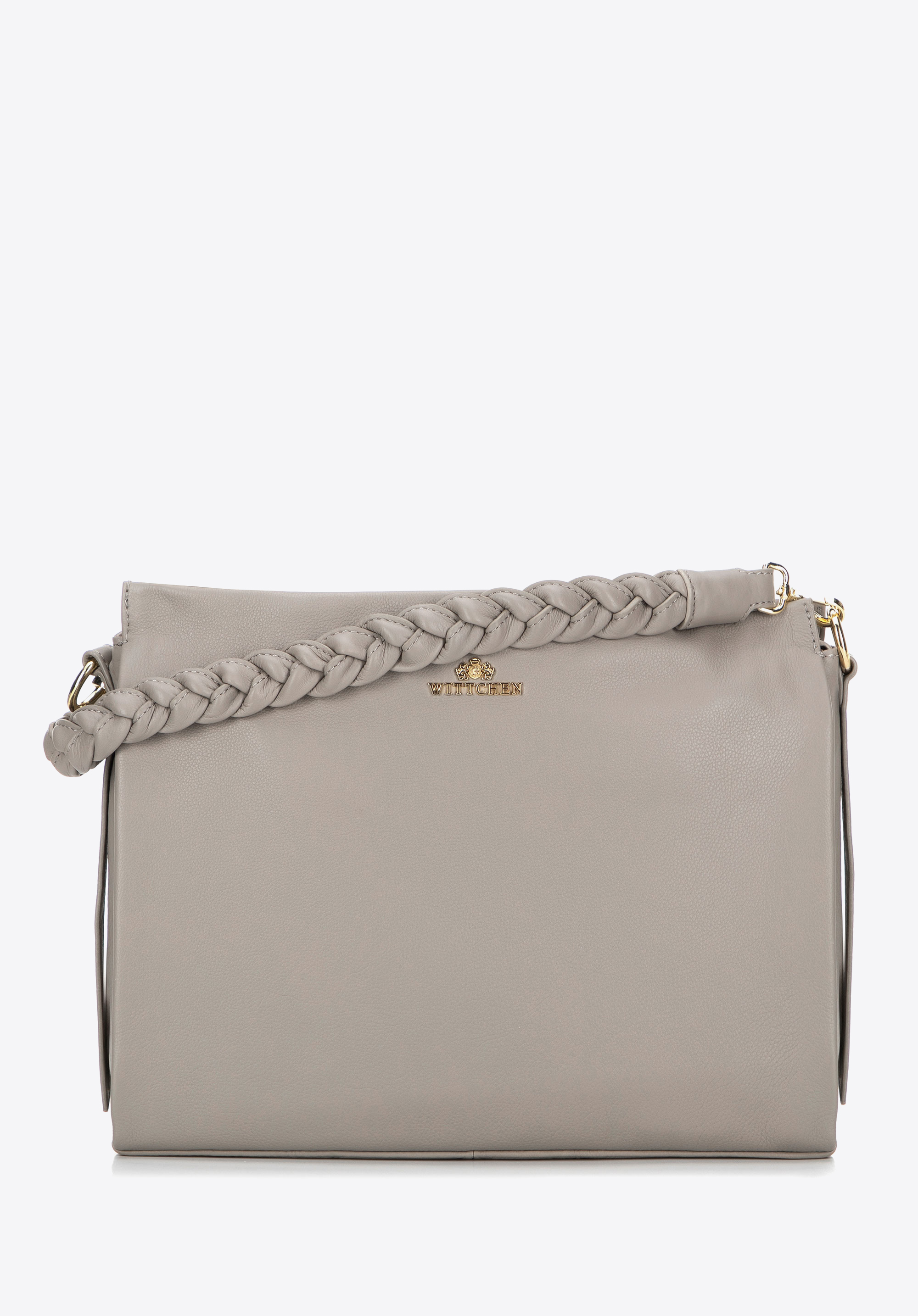 Dámská kožená kabelka s tkaným uchem, světle šedá, 99-4E-010-99, Obrázek 1